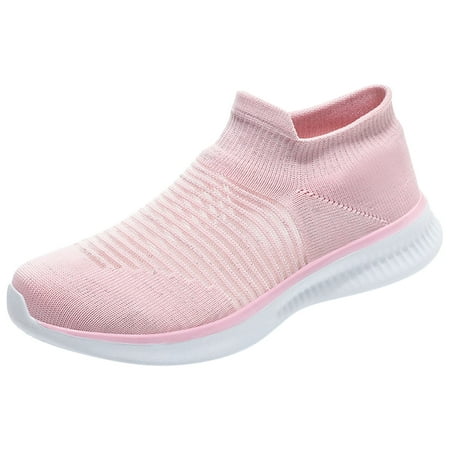 Fauean Slip on Sneakers Women Fashion Flat Bottom Color Block Shoes Jogging Going Out Pink Size 38