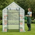 thumbnail image 5 of Mini Walk-in Greenhouse with PE Cover, 4-Shelf Indoor Outdoor Plant Gardening Green House for Garden Backyard, 56" x 29" x 77", White, 5 of 11