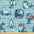 thumbnail image 2 of Ambesonne Cartoon Fabric by the Yard Microfiber, Friendly Seal, 2 Yards, Blue White Marigold, 2 of 2
