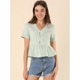 thumbnail image 4 of Allegra K Blusa A Cuadros Con Lazo Top Peplum Floral Bordado De Verano Para Mujer Cian XL, 4 of 6