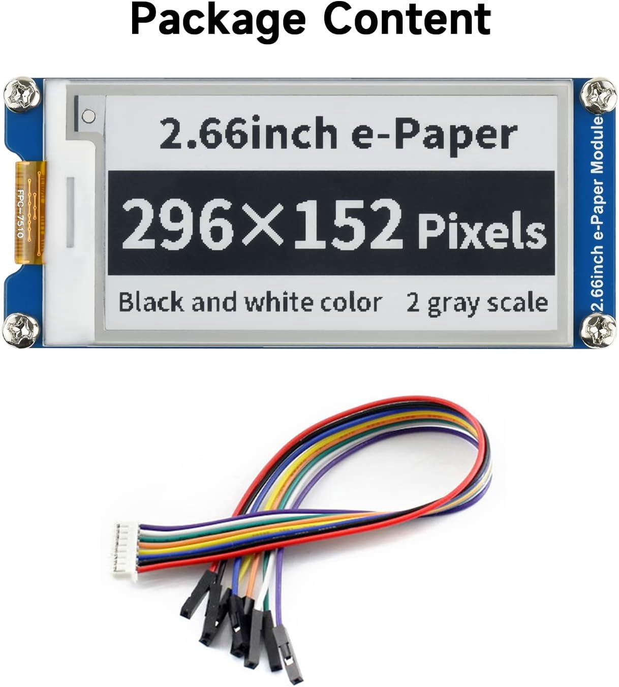 2.66inch E-Paper E-Ink Display Module Compatible with 4B/3B+/3B/2B/B+/A+/Zero/Zero W/WH/Zero 2W 296×152 Pixels Black/White Dual-Color SPI Interface Supports Partial Refresh
