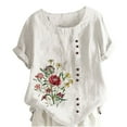 thumbnail image 2 of DTBPRQ Women's Linen Shirts Embroidered Blouse Cotton Linen Short Sleeve Boho Mexican Tunic Top Casual T Shirt, 2 of 4