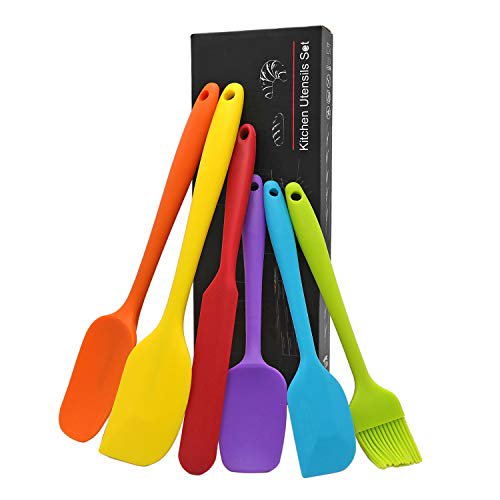 6 Piece Set Rubber Spatulas Silicone And Brush Heat Resistant To 446 F Non Stick Cookware Turner One Piece Large Small Kitchen Utensil For Cooking Baking Rainbow Walmart Com Walmart Com