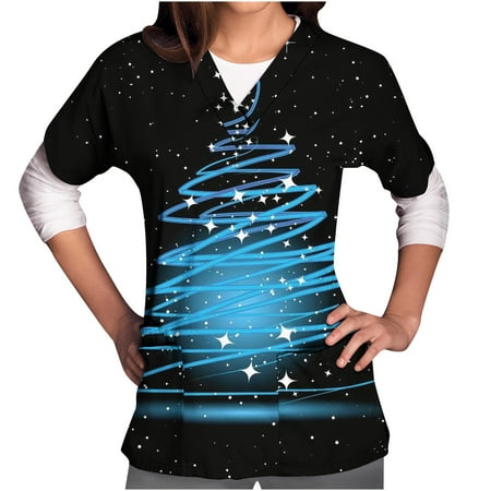 

Christmas Scrub Top for Women Cute Xmas Graphic Print Regular Loose Crew Neck Long Sleeve Shirt Fashion Streetwear Pullover