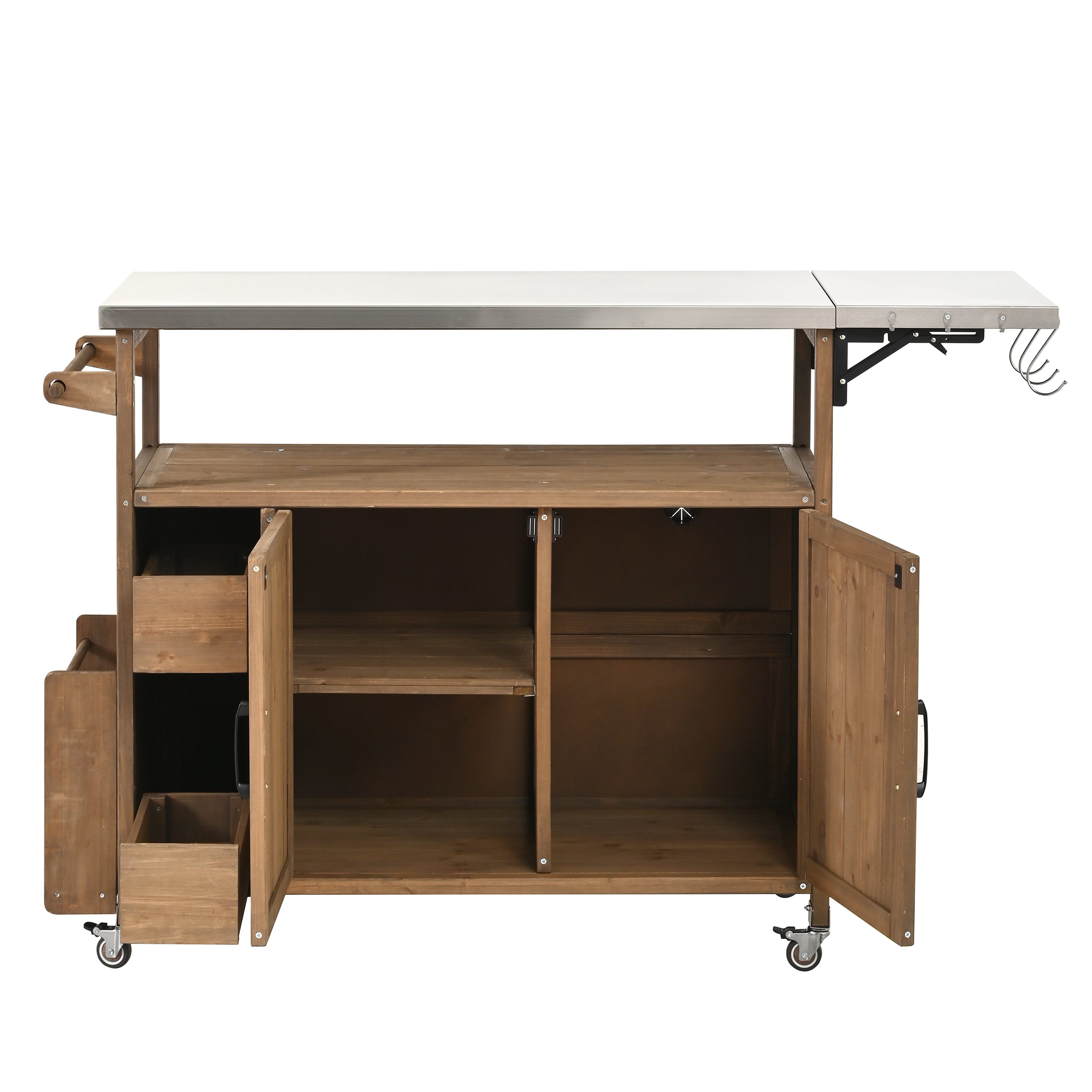 Rolling Kitchen Cart, 54.33 Inch Farmhouse Outdoor Serving Cart for Patio Backyard BBQ, White