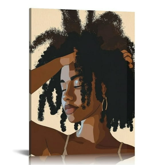 Boho African American Wall Art Black Girl Canvas Print Poster African Minimalist Wall Art Black Girl Boho Art Paintings Black Woman Boho Wall Pictures for Bathroom Decor No Frame