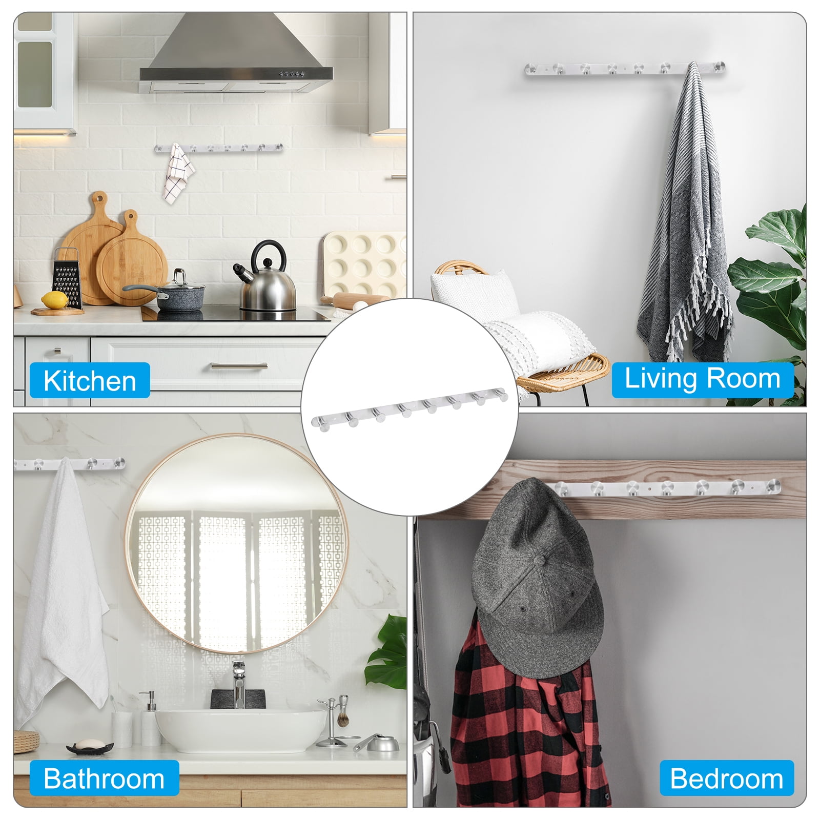 Unique Bargains Coat Rack Wall Mount 21 Metal Round Wall Hooks Rail with 8 Hooks Silver Walmart