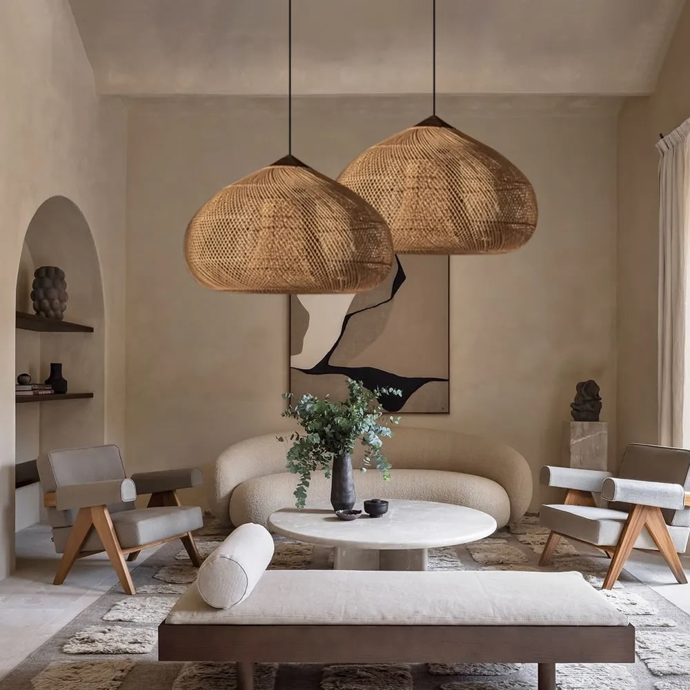 UEEYAC Trendy Rattan Pendant Light Wabi-sabi Style Retro Southeast Asian Chandelier