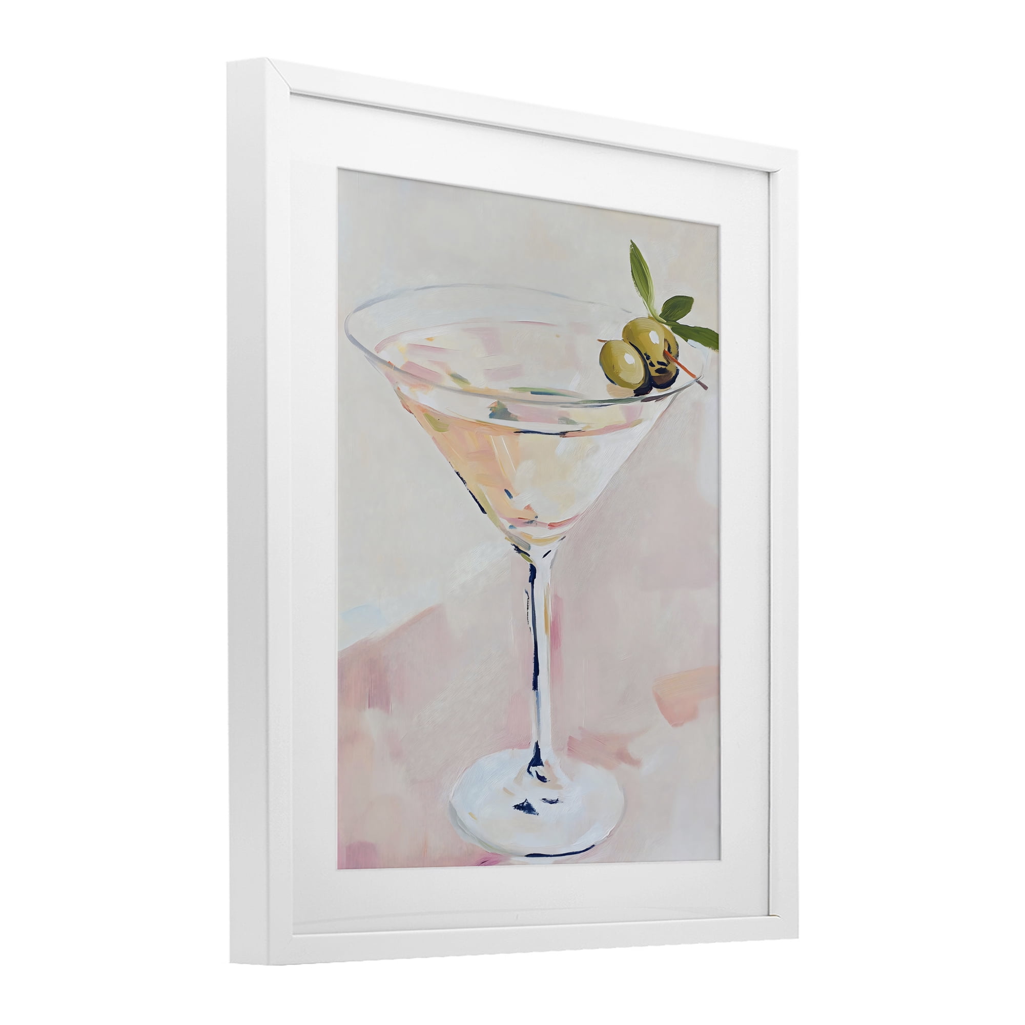 Stupell Industries Pastel Martini with Olive Garnish White Framed Print Under Glass, design by The Prints Vibe