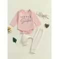 thumbnail image 2 of Suealasg Infant Girl Fall Outfits 3Pcs Baby Girl Clothes SetLetter Print Long Sleeve Romper Long Pants Headband 3 6 12 18 Months Newborn Girls Autumn Clothing, 2 of 7