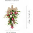 thumbnail image 4 of XEAZON Tulips Artificial Wreath, 17.7 in Tulips Floral Swags Wreath, Teardrop Wreath with Green Leaves and Burlap Bows for Farmhouse, Mantel Decorations, Home Decor (Pink), 4 of 5