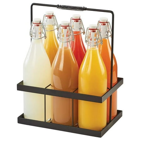 Cal Mil Wire - Cal Mil 3660-13 Bottle Caddy with 32 oz Glass Bottles with Wire Bail Swing Top Lids - 11 x 7.5 x 14 in.
