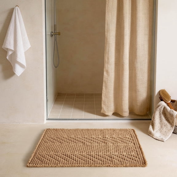 Boho Bathroom Rugs，Herringbone Waffle Bath Mat Non Slip Washable Super Absorbent Quick Dry Farmhouse Bathroom Decor 20"*30" Khaki