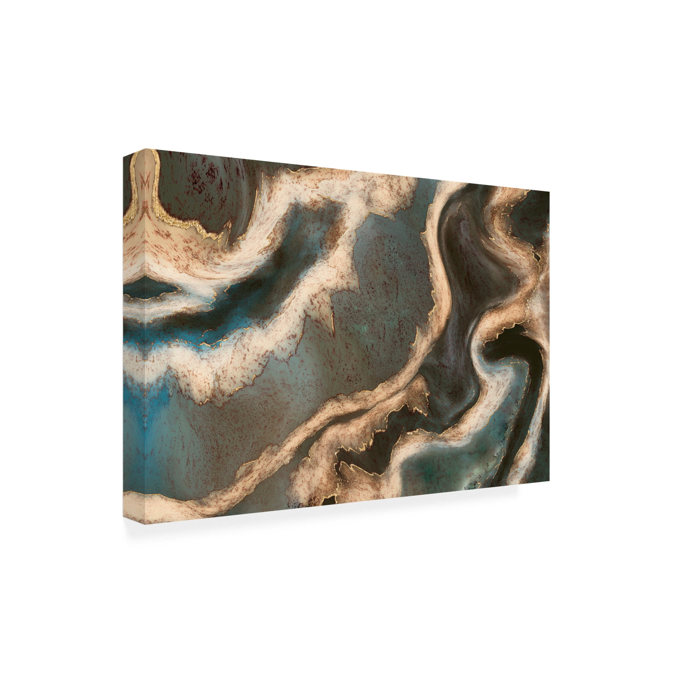 Canvas Wall Art - Bilge Paksoylu 'Alcohol Ink Green Blue Gold Beige' Wall Art for Living Room, Bedroom, or Office D?cor by Trademark Fine Art - 47 x 30 Inches