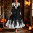thumbnail image 2 of 2026 Women V Neck Long Sleeve Gothic Midi Dress, Halloween Spooky Skull Print Retro Flared A Line Dress, 2 of 5