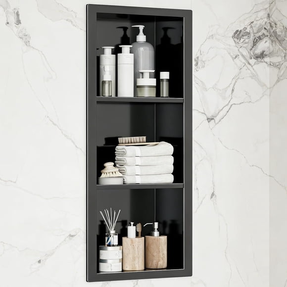 3-Layer Shower Niche, 11x35 Inch Stainless Steel Design Shower Niche, Recessed Bathroom Wall Soap Niche Organizer, for Soap and Bath Essentials