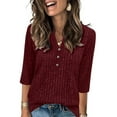 thumbnail image 4 of LIaqionyy Women 3/4 Sleeve Tops Sweaters V Neck Buttons Lightweight Knitted Fall Trendy Dressy Tunic Blouses, 4 of 7