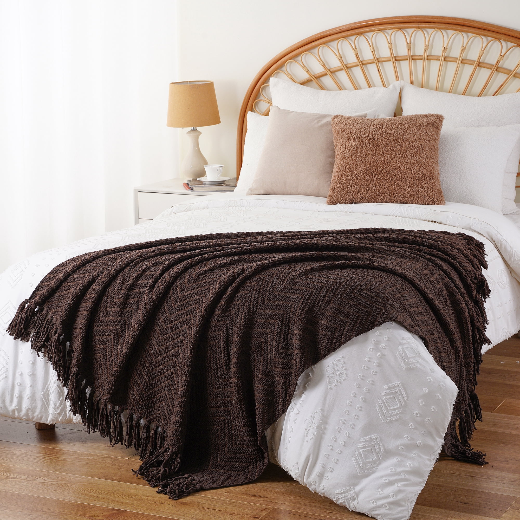 Battilo Dark Brown Throw Blanket for Couch, Cozy Knitted Chocolate Brown Throws for Bed Sofa,50"x60"