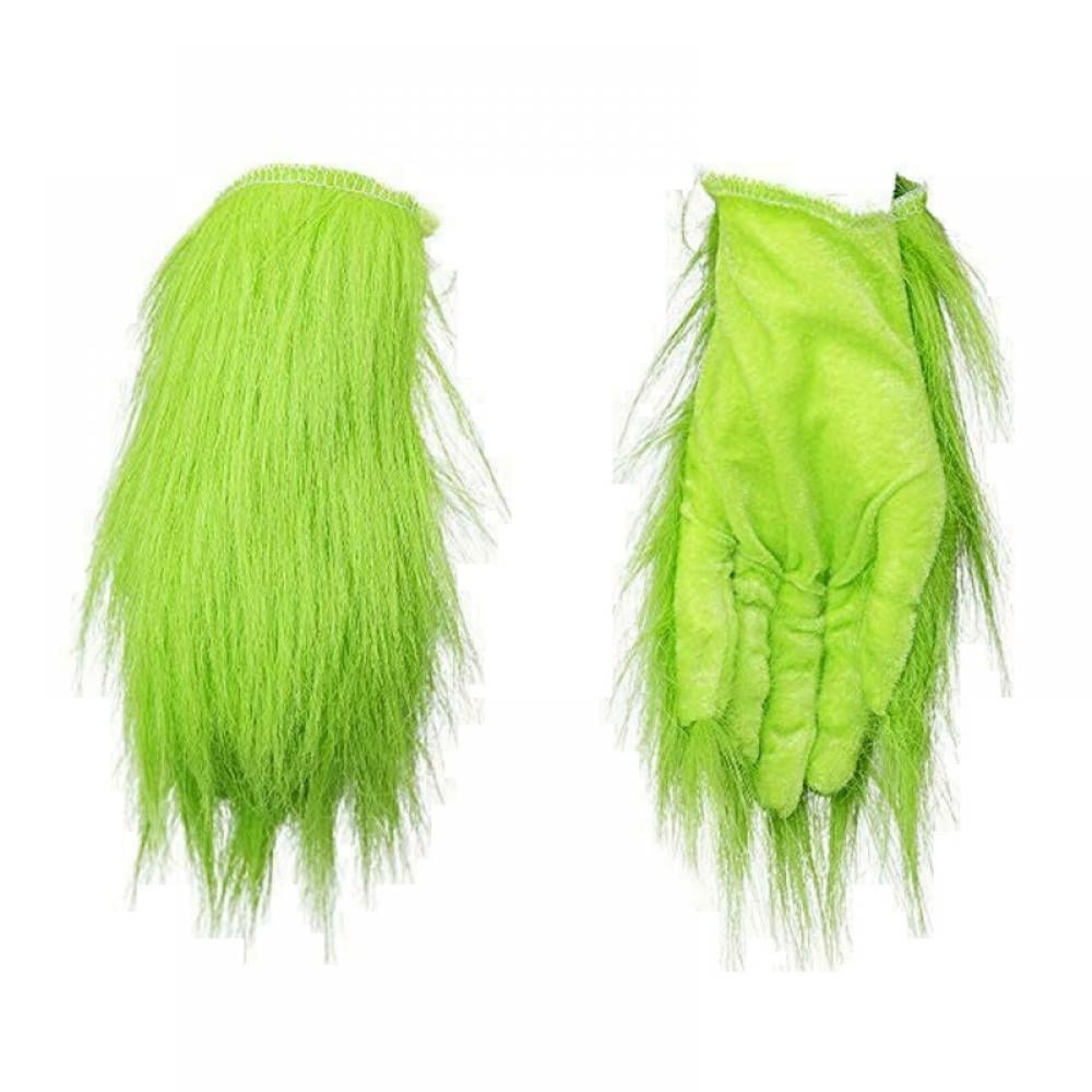 SevenJuly1 Green Gloves with Furry Halloween Costume Accessory Props Gloves Xmas Cosplay Gloves 