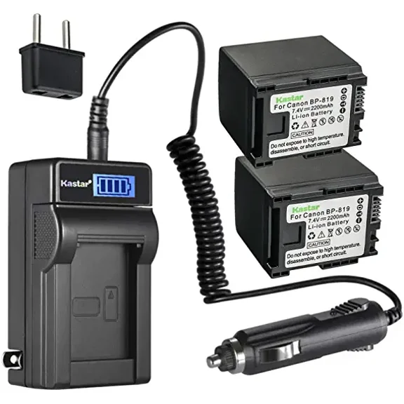 Kastar 2-Pack BP-819 Battery and LCD AC Charger Compatible with Canon BP-809 BP809 BP-809/B BP-809/S, BP-819 BP819, BP-827 BP827 Battery, Canon HFG10 HFG20 HFG30 HFM406 HFS200 HG30
