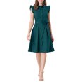 thumbnail image 5 of INSPIRE CHIC Women's Shirt Dress Cap Sleeves Point Collar Tie Waist Button Mid Dresses XS Dark Green, 5 of 7