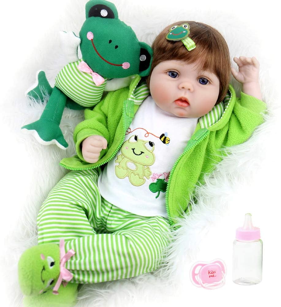 Reborn Baby Doll Outfits Accessories 6 Piece Set with Pacifier and Toy Frog for 20-22