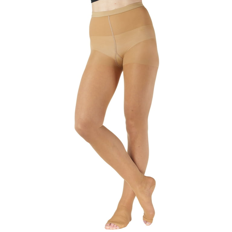 Made in USA - Womens Compression Tights 15-20mmHg - Beige Open Toe, X-Large