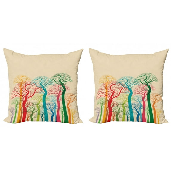 Ambesonne Autumn Throw Pillow Cover 2 Pack, Colorful Abstract Trees, 18", Multicolor