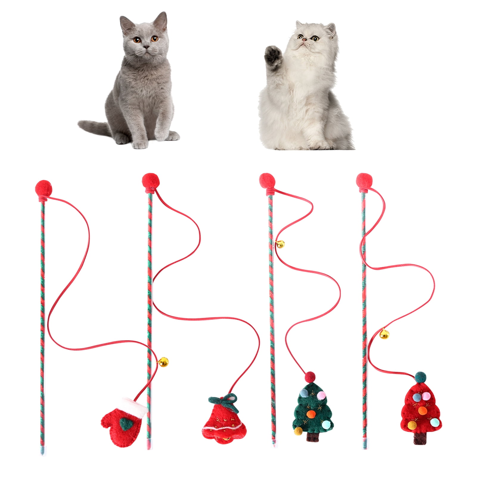 DOPI Cats Wand Toy Christmas Accessories Pet Interactive Soft Cats Teaser Rod Toy with Bell Cats Supplies