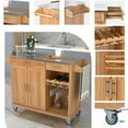 thumbnail image 2 of Kitchen Cart with Stainless Steel Top & Storage Cabinet, Mobile Kitchen Island Cart on Wheels with Two Drawers & Goblet Holder & Wine Rack & Spice Rack & Towel Holder, 51Lx18Wx37H Inches, Brown, 2 of 7
