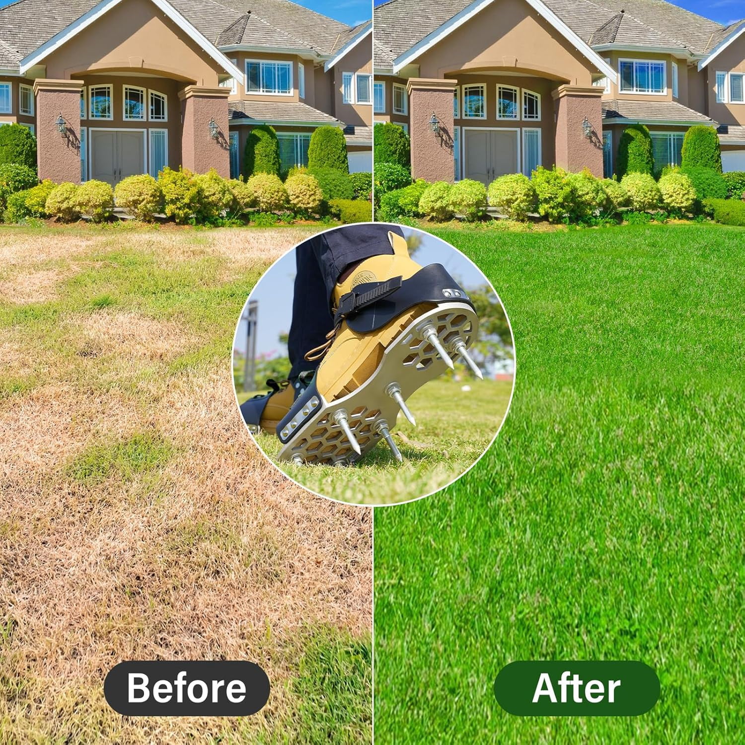 Lawn Aerator Shoes with 5mm Metal Sole Adjustable Straps Bend-Resistant Spikes Fully Assembled Black