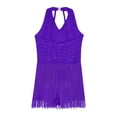 thumbnail image 5 of TiaoBug Kids Girls Shiny Rhinestone Sleeveless Fringe Skirt Gymnastics Leotard Latin Ballroom Dancewear Purple 16, 5 of 6