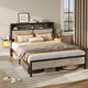 thumbnail image 5 of LLXINGS Queen Bed Frame with Horizontal Golden Stripe Storage Headboard&LED Nightstands, Metal Platform Bed with Charging Station, Heavy Duty Metal Slats, No Box Spring Needed, Noise Free(Grey Oak), 5 of 14
