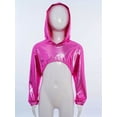 thumbnail image 3 of TiaoBug Shiny Metallic Cropped Hoodie Sweatshirt for Girls Cheerleading Performance Jazz Dance Crop Top Hot Pink 14, 3 of 7