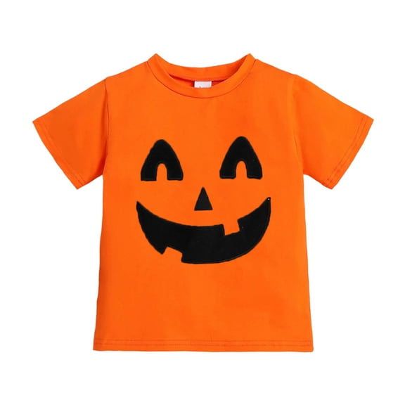 Gunia Halloween Tshirts Shirts For Kids Cotton Pumpkin Graphic Print Short Sleeve Crew Neck Casual Thanksgiving Tees Tops Toddler Boys Girls T Shirts Orange 1-13 Years