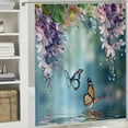 thumbnail image 6 of Creowell  Butterfly Shower Curtains with Hooks, Floral Shower Curtain, Blue Butterfly Shower Curtain, Watercolor Flowers and Green Leaves Fabric Curtains for Bathroom Decor  60x72, 6 of 7