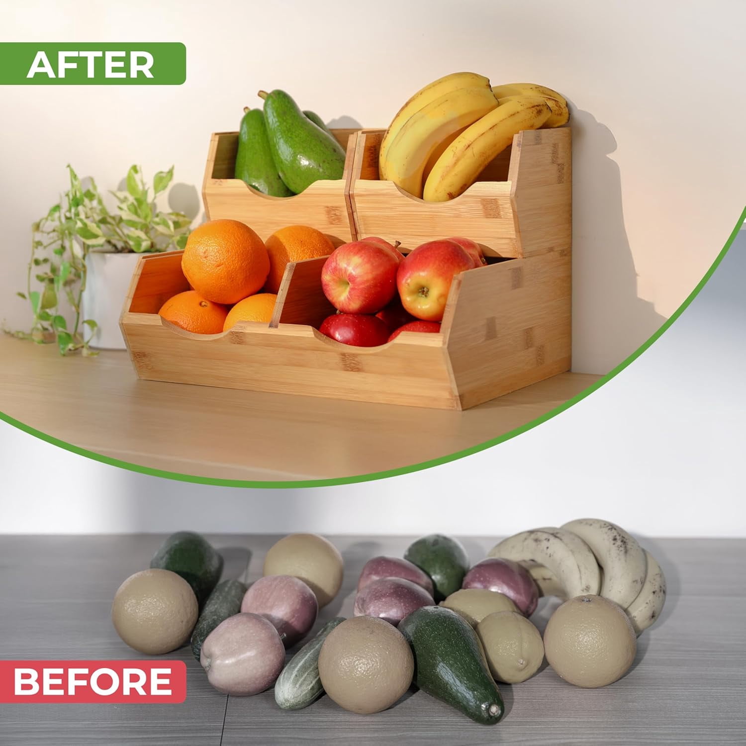Homestead Bamboo Pantry Storage Bins, Set of 3 – Stackable Open Front Potato and Onion Storage Bins, Wooden Pantry Organizer Baskets for Kitchen, Fruit Vegetable Bin