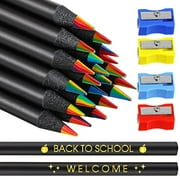 CHENGU 48 Pcs Rainbow Colored Pencils, 7 Color in 1 Rainbow Pencil for Kids, Wooden Colored Pencil Multi Colored Pencils Bulk with 4 Pieces Sharpener for Kids Adults Art Drawing (Back to School)