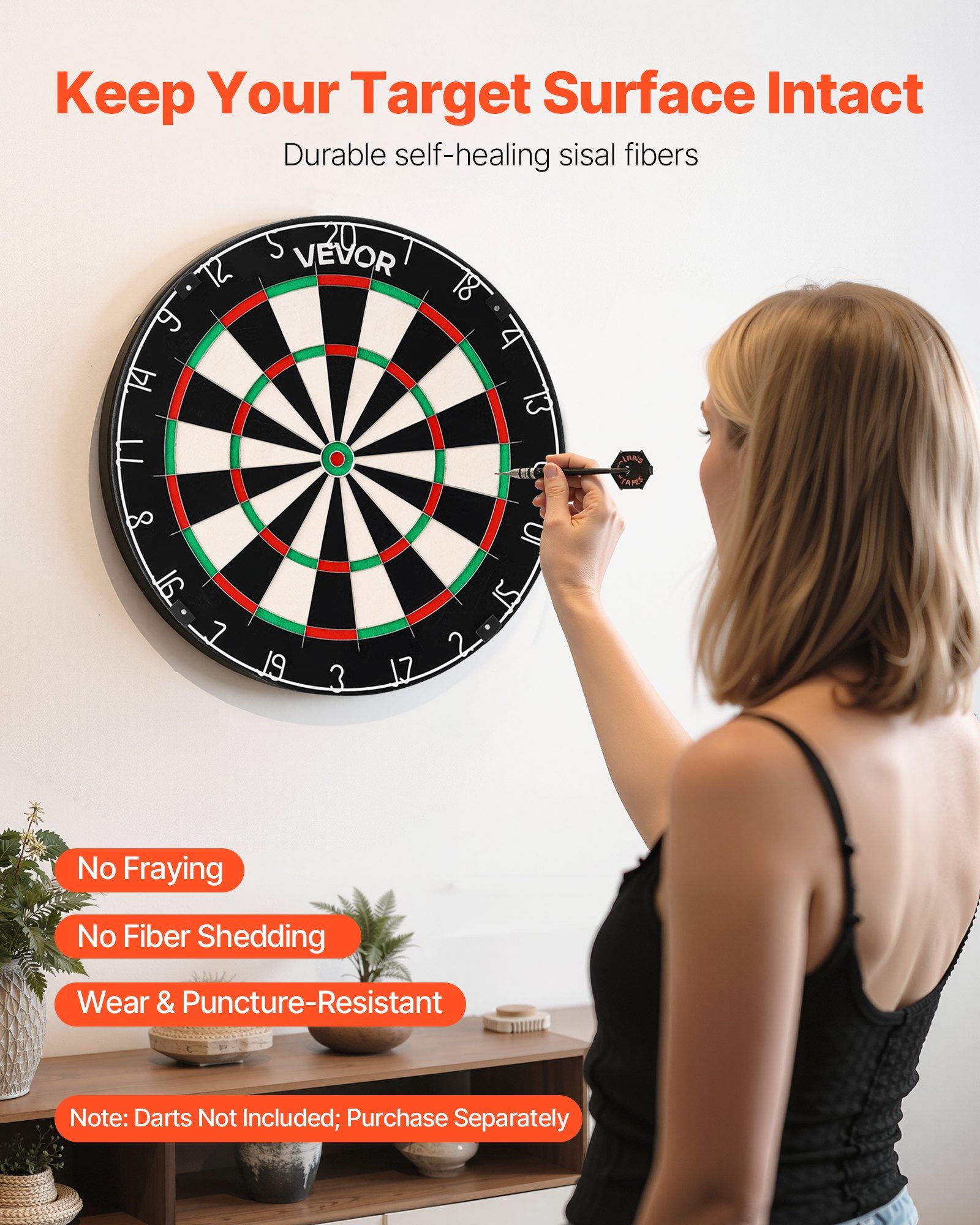 Dart Board, High-Grade Self-Healing Sisal Fiber Dartboard with Staple-Free Bullseye, Blade Wire & Rotating Number Ring, 17.7" Professional Dartboard for Home Party Game Room (Darts Not Included)