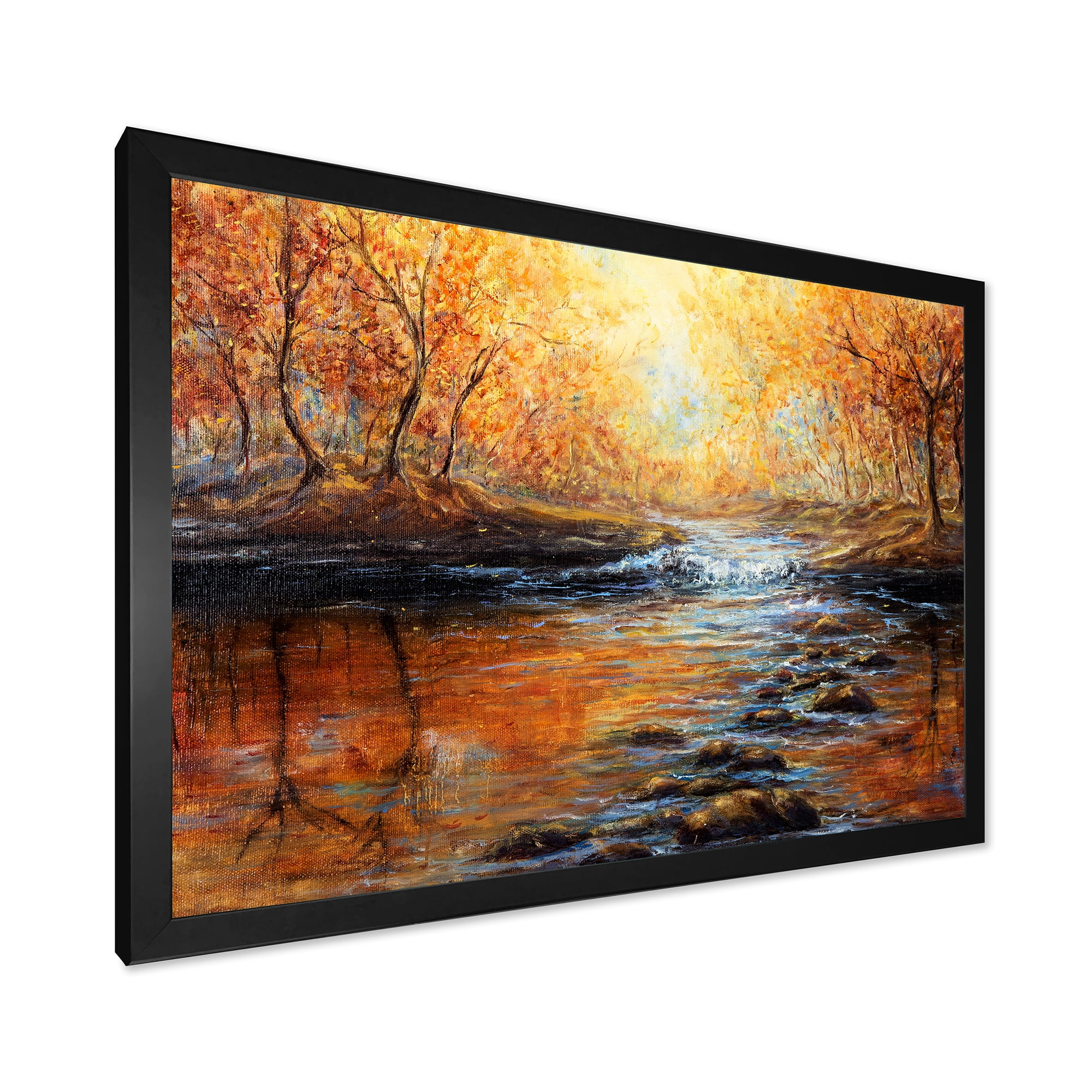 Designart 'Sunrise Glow In The Autumn Forest' Lake House Framed Art Print