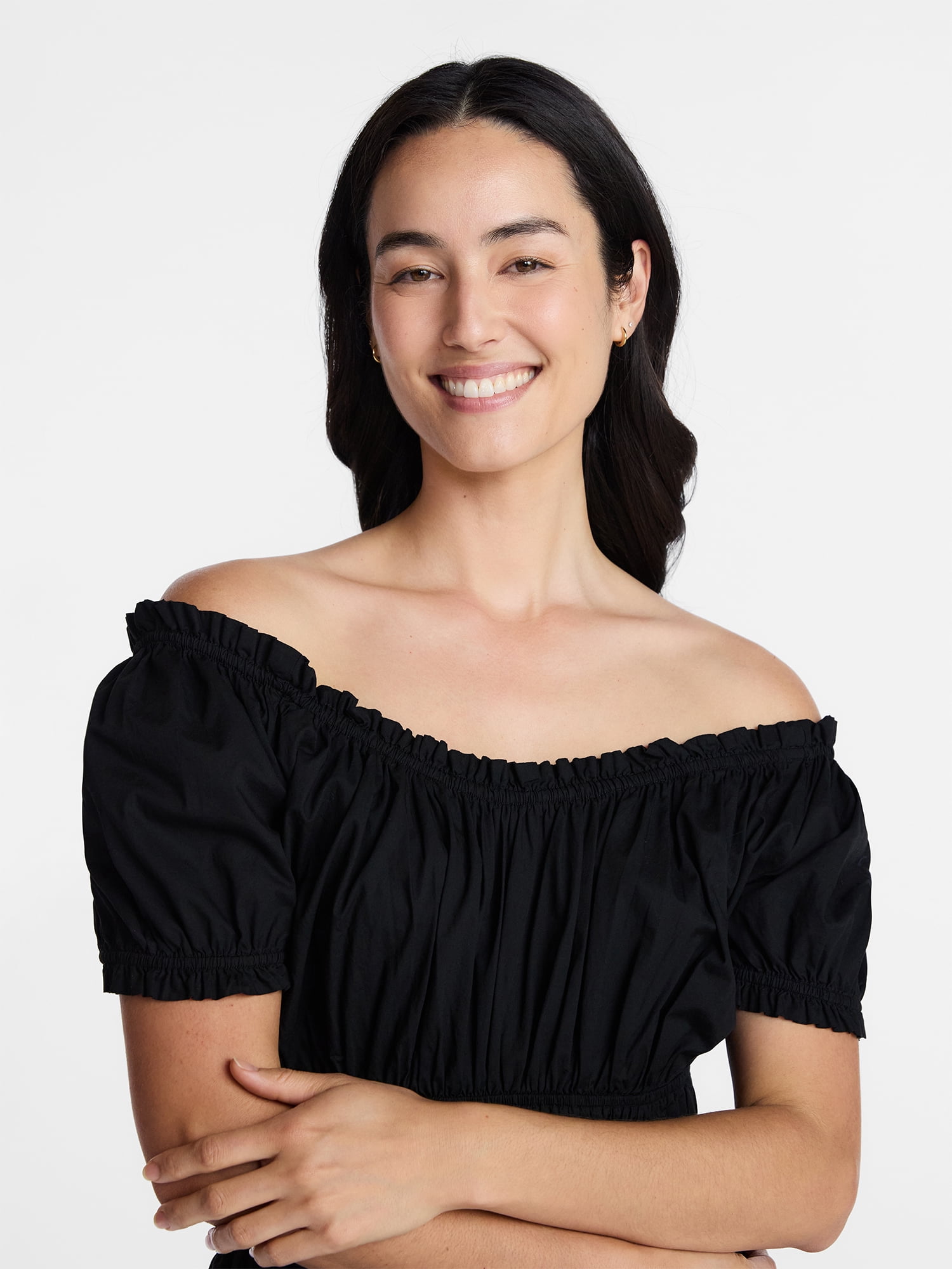 Time and Tru Women's Peasant Mini Dress with Puff Sleeves, Sizes XS-XXXL