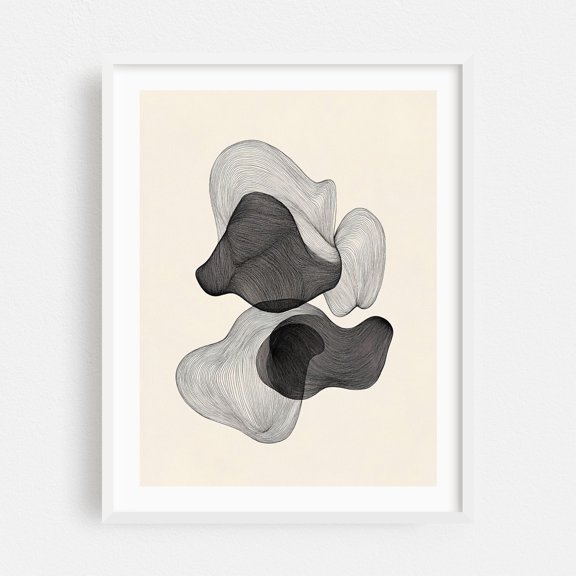 Modern Floral Line Art - Line Drawing Abstract Line Art Minimalist Modern Art Black and White Geometric Surrealism White Framed Wall Art Print 9 x 12 inches