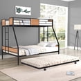 thumbnail image 2 of DEALTOPS Twin over Full Metal Bunk Bed Frame with Safety Guardrails and Wooden Headboard, Black, 2 of 10
