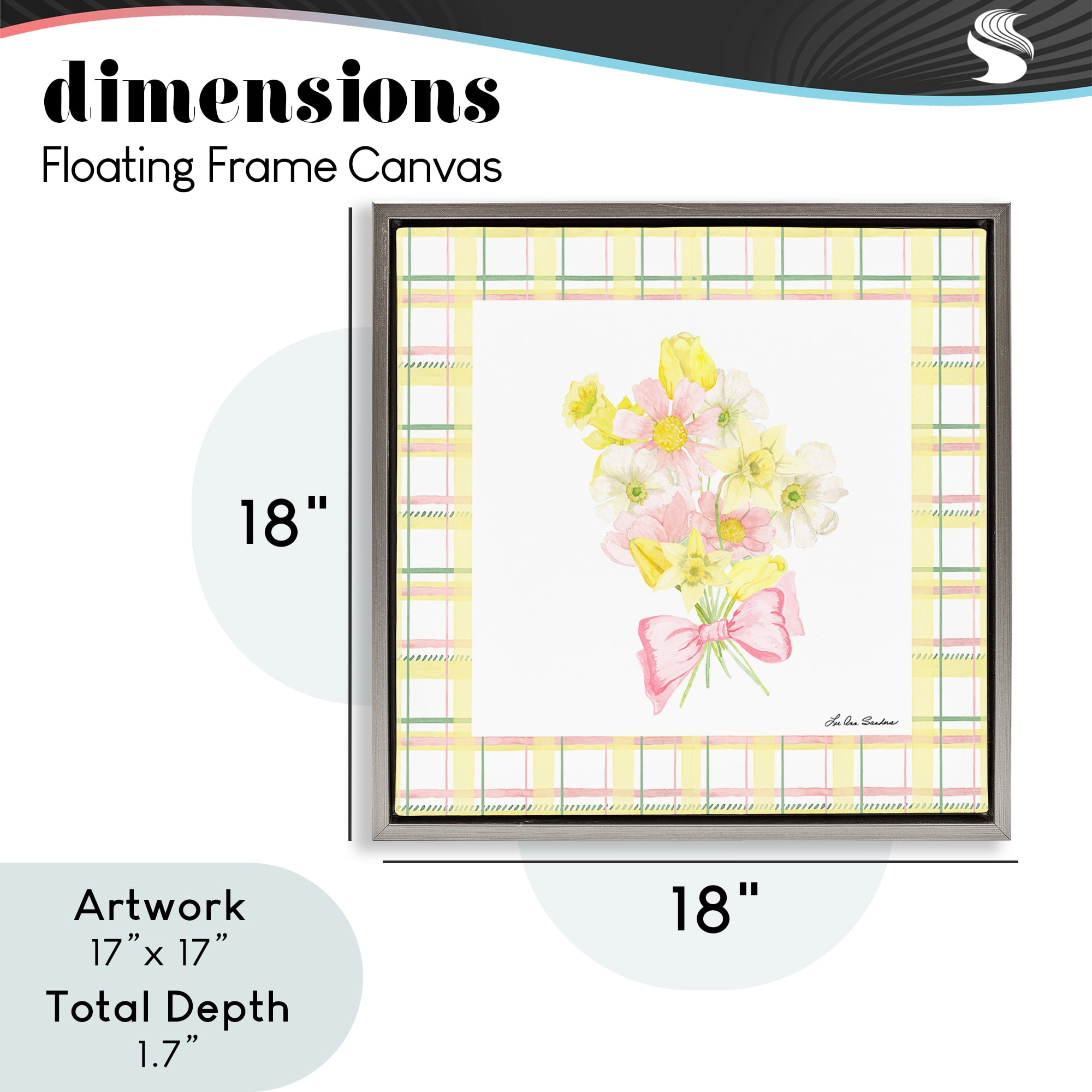 Spring Daffodils on Plaid Gray Framed Floater Canvas Wall Art, design by Lee Ann Sanders
