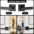 thumbnail image 2 of Square Heavy Duty Black Door Handle Lever Set, Interior and Exterior Door Handles, Complete Exterior Door Lock Set with Deadbolt,‎Stainless Steel, Black, Privacy Keyless, 1 Pack, 2 of 7