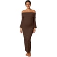 thumbnail image 5 of Gyujnb Off Shoulder Maternity Maxi Dress Flare Sleeve Side Cutout Ruched Waist Stretchy Bodycon Pregnancy Party Formal Long Dress,XL, 5 of 5