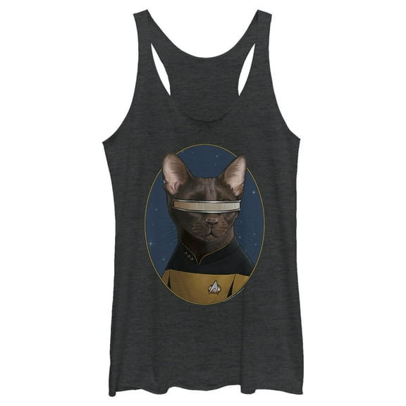 Women's Star Trek: The Next Generation Lieutenant Commander Geordi La Forge Cat Racerback Tank Top Black Heather Large