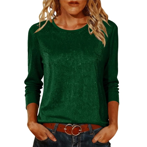 Maplenight Womens Sparkly Tops Dressy 3/4 Sleeve Blouses Elegant Mesh Tunic Party Evening Shirts