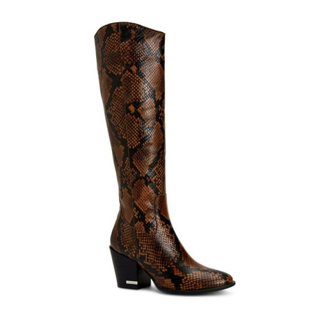 UPC 194060883533 product image for CALVIN KLEIN Womens Brown Animal Print Almond Toe Stacked Heel Zip-Up Leather He | upcitemdb.com