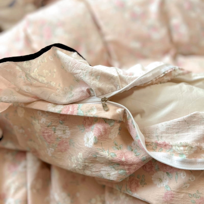 Floral Ruffle Duvet Cover Set Twin Size Pink Flowers Black Edge Bedding Duvet Cover with Zipper Closure Reversible Comforter Duvet Cover and 2 Pillowcases